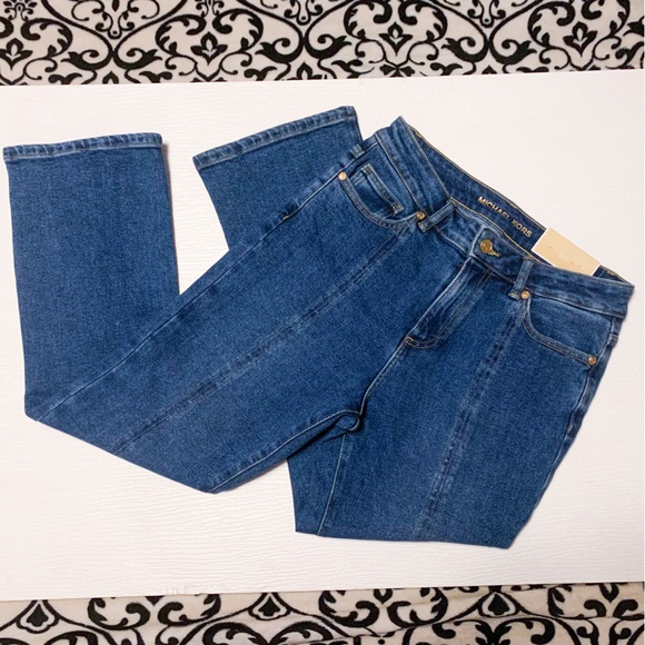 nwt MICHAEL Michael Kors Selma Cropped Flare High Rise Jeans Medium Indigo 4 - Picture 13 of 15